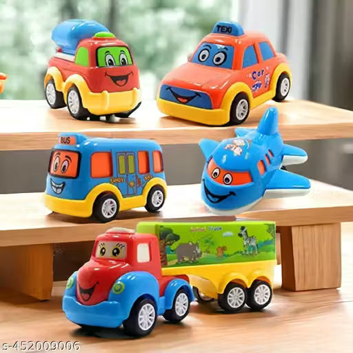 Set of 5 Unbreakable Toy Cars for Kids – Friction Powered Cartoon Vehicles for 3+ Years