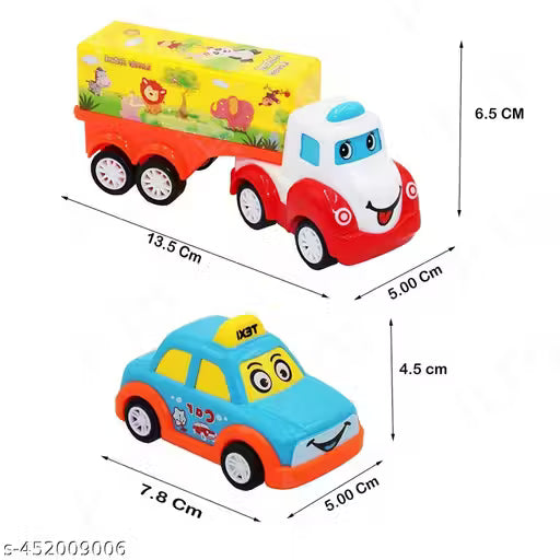 Set of 5 Unbreakable Toy Cars for Kids – Friction Powered Cartoon Vehicles for 3+ Years