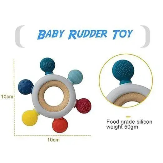 2-in-1 Baby Teething Toy (Silicone & Neem Wood) – Made in India Infant Teether